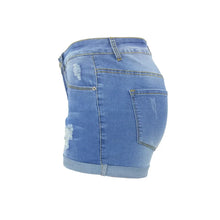 Load image into Gallery viewer, Washed Ripped Mid-waist Denim Shorts.
