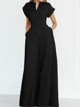Load image into Gallery viewer, Elegant Jumpsuit Spring Summer New Women's Solid Color High Waist Sexy V-neck Short Sleeved Commuting Wide Leg Jumpsuit
