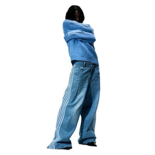 画像をギャラリービューアに読み込む, Y2K Harajuku striped embroidery texture casual jeans for men and women retro hip-hop street loose high-waisted wide-leg pants

