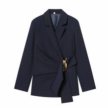 Load image into Gallery viewer, Women Suit Pants Two-Piece Set Buckle Decoration Long Sleeve Blazer Coat + Straight-Leg Pants 2 Pieces Sets Chic Woman Outfits
