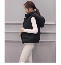 Load image into Gallery viewer, Women's Short Padded Quilted Vest Warm Slimming Detachable Cap Jacket.
