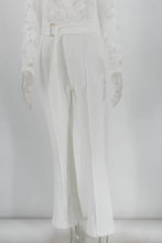 Load image into Gallery viewer, Woman Lace Stitching Long Sleeve V-neck Wide Leg Pants With Belt Lady Jumpsuit
