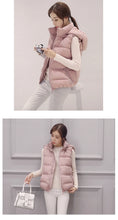 Load image into Gallery viewer, Women's Short Padded Quilted Vest Warm Slimming Detachable Cap Jacket.
