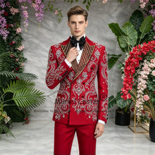 Load image into Gallery viewer, Men's  Rhinestone Beaded Appliques Groom  Single Breasted Slim Fit Suit Outfit
