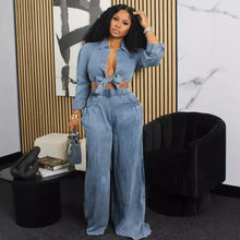 Load image into Gallery viewer, Women Club Party Lace-up Shirt Top and Wide Leg Pants Set
