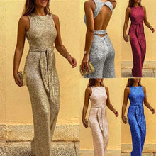 Load image into Gallery viewer, Women Jumpsuits Sexy Backless Sequins Elegant O Neck Sleeveless Lace Up Casual Rompers Glitter Party Clubwear Costume for Female
