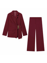 Load image into Gallery viewer, Women Suit Pants Two-Piece Set Buckle Decoration Long Sleeve Blazer Coat + Straight-Leg Pants 2 Pieces Sets Chic Woman Outfits
