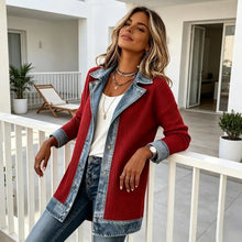 Load image into Gallery viewer, Women Denim Patchwork  Collared Button Blazer Jacket
