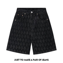 Load image into Gallery viewer, Ummer Men’s Denim Shorts Combine Classic and Fashionable Tattered Designs Straight Fit Loose Black Jeans Y2K High Street Shorts
