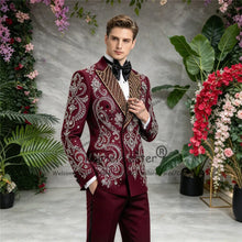 Load image into Gallery viewer, Men's  Rhinestone Beaded Appliques Groom  Single Breasted Slim Fit Suit Outfit
