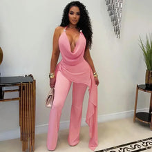Load image into Gallery viewer, Sexy Chiffon Jumpsuits Women Backless Halter Club Party Summer Rompers Bodycon Fashion Sleeveless V Neck Overalls Beach Vacation
