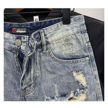 Load image into Gallery viewer, Summer Men's Casual Trendy High Street Hole Patched Denim Shorts Star Printed Knee Length Skinny Jeans Shorts Male Streetwear
