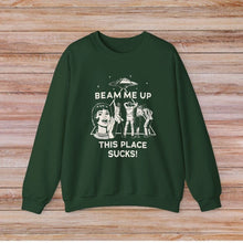 Load image into Gallery viewer, Beam Me Up This Place Sucks Stranger Long Sleeve Sweatshirt  Alien UFO Abduction Retro Quote Autumn and Winter Matching Hoodies
