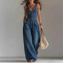 Load image into Gallery viewer, Elegant Women's Sleeveless V-Neck Jumpsuit Summer New Tight Waist Wide-Leg Overalls Fashionable Casual Romper
