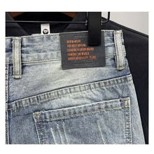 Load image into Gallery viewer, Summer Men's Casual Trendy High Street Hole Patched Denim Shorts Star Printed Knee Length Skinny Jeans Shorts Male Streetwear
