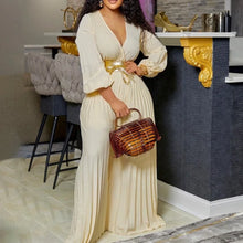 Load image into Gallery viewer, Elegant Pleated Jumpsuits &amp; Rompers Full Sleeve V Neck High Waisted Fashion Ladies Birthday Party Dinner Outfits Overalls Cloth
