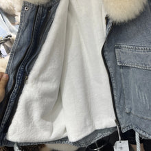 画像をギャラリービューアに読み込む, Fox Fur Denim Fleece-Lined and Batwing Sleeve Cotton Coat
