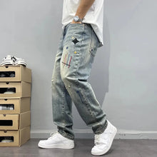 Load image into Gallery viewer, Trendy Edgy And Stylish Men's  With Patchwork Embroidery And Prints Loose-fitting Straight Leg Jeans
