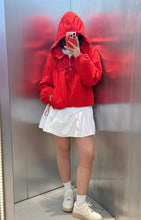 Load image into Gallery viewer, Red Long-Sleeve Drawstring Decorative Festive Hoodie Zipper Cardigan Casual Versatile Jacket
