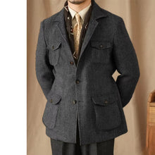 Load image into Gallery viewer, Men's Suits Vintage Herringbone Tweed Blazer British Wool Blend Double Breasted Lightweight Casual Sport Coat Formal Jacket
