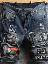Load image into Gallery viewer, Summer New Fashion Trend Printed Straight Leg Sports Retro Jeans Men's Loose Large Size Comfortable High Quality Shorts 28-36
