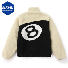 Load image into Gallery viewer, Streetwear Harajuku Winter Jackets Plush Fleece Coats Hip Hop Oversized Zipper Jacket No. 8 Billiard Patchwork Jacket Outwear
