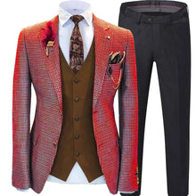 Load image into Gallery viewer, Men wedding Suits Prom Tuxedos Wool Blend Plaid Slim fit Vintage Checked Suit Groomsmen For Wedding (Blazer+Vest+Pants)
