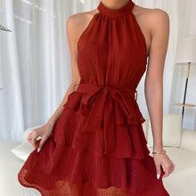 Load image into Gallery viewer, Women's Red Mini Dress Vestidos 2025 Summer Fashion Sexy Style Halter Sleeveless Ruffle Edge Tied Woman Dresses Women Sundress
