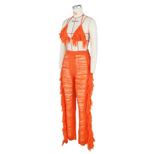 Load image into Gallery viewer, Sexy Two Piece Pant Sets Women Hollow Out Trousers Matching Sets Strapless Tassels Hole Pencil Pants Suits High Street Summer
