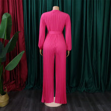 Load image into Gallery viewer, Elegant Pleated Jumpsuits &amp; Rompers Full Sleeve V Neck High Waisted Fashion Ladies Birthday Party Dinner Outfits Overalls Cloth
