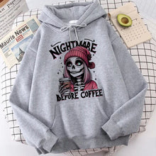 Load image into Gallery viewer, Slogan Nightmare Before Coffe Graphic Sweatshirt Unisex Fall Winter Hoody Y2k Clothing Women's Skeleton Halloween Pocket Hoodies

