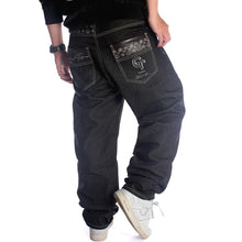 Cargar imagen en el visor de la galería, Nanaco - Pantalones vaqueros holgados para hombre, estilo hip hop, para patineta, baile callejero, hip hop, rap, negros, talla china 30-46
