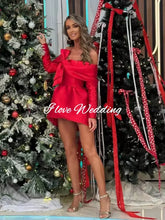 Load image into Gallery viewer, Red Mini Party Dress for Women 2026 Off The Shoulder Full Sleeves Short Cocktail Dress Celebrity Festival Prom Gowns Customized
