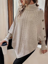 画像をギャラリービューアに読み込む, Twisted Sweater Turtleneck Button Bat-sleeve Design Pullover
