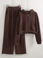 Load image into Gallery viewer, Women Tracksuits Winter Fleece Sweatsuit Brown Warm Crop Zipper Hoodies And Sweatpants Set For Women 2 Piece Velvet Pants Sets
