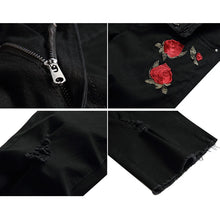 Load image into Gallery viewer, 2026 Summer Men's Red Rose Embroidered Jeans Shorts, Fashion Casual Shorts Black Blue White Men Torn and Frayed Denim Shorts
