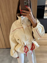 Load image into Gallery viewer, Women's Fashion Drawstring  Lapel Long Sleeve Single-Breasted Slim Coat Jacjket
