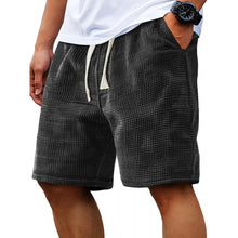 Load image into Gallery viewer, Mens Shorts Solid Color Mid Waist Summer Motion Waffle Texture Deep Crotch Drawstring Men Shorts Loose Knee Length Casual Short
