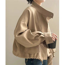 Load image into Gallery viewer, Standing Collar Short Hem Drawstring Trench Coat
