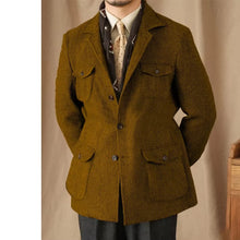 Load image into Gallery viewer, Men's Suits Vintage Herringbone Tweed Blazer British Wool Blend Double Breasted Lightweight Casual Sport Coat Formal Jacket
