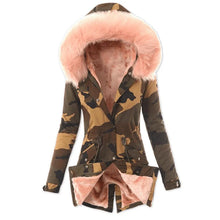 Load image into Gallery viewer, New Autumn and Winter Women's Cotton Clothes Fur Collar Drawstring Camouflage Jacket Warm Cotton-padded Clothes Women
