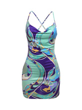 Cargar imagen en el visor de la galería, Weird Puss Colorful Print Backless Sleeveless Dress
