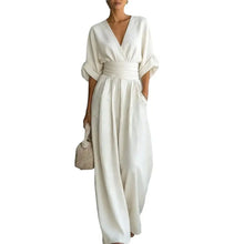 Load image into Gallery viewer, Women's Jumpsuit Fashion High Waist V-neck Casual Jumpsuits Sexy Solid Color Office Wide Leg Trousers Overalls Vacation Outfit

