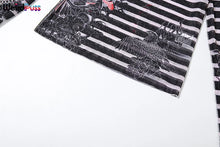 Load image into Gallery viewer, Weird Puss Aesthetic Print Sexy Women 2 Piece Set See Through Spring Turtleneck Crop Tops+Pants Stripe Stretch Thin Clubwear
