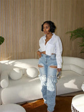 Cargar imagen en el visor de la galería, Tassel Diamond Pieces Mid Waist Straight Leg Jeans
