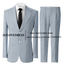 Load image into Gallery viewer, Men's Seersucker Striped 2 Piece Slim Fit Pinstripe Suit
