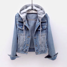 Load image into Gallery viewer, Denim Short Jacket for Women Short Autumn Winter Korean Long-sleeved Slim Hooded Versatile

