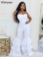 Load image into Gallery viewer, New One Pieces Jumpsuits Women Black Strapless Sleeveless Sexy Rompers Slim Fit Long Ruffles Flare Pant Night Club Even Overalls

