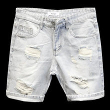 Load image into Gallery viewer, Summer Old Light White Cat Whisker Ripped Denim Four-and-five Pants Men's Slim-fitting Small Feet Versatile Trend Short Pants
