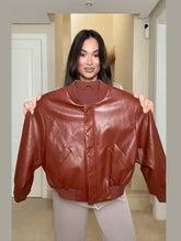 Load image into Gallery viewer, Street Women's Cropped Leather Jacket Skirt Set Stand Collar Zipper Coats Pleated Mini Skirts 2026 Spring Lady Fashion Suit
